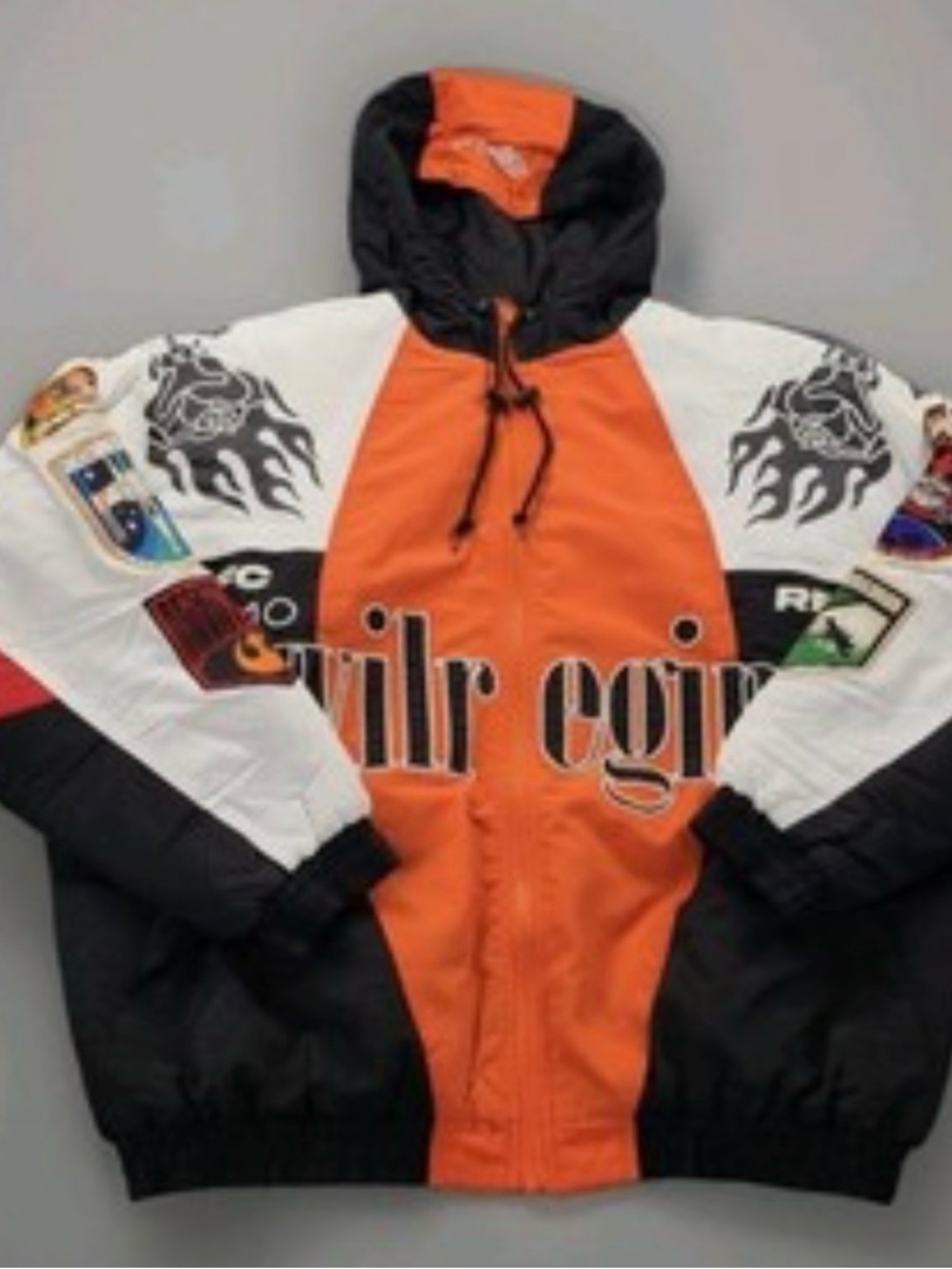 Orange, Black & White Hooded Racing Patch Windbreaker